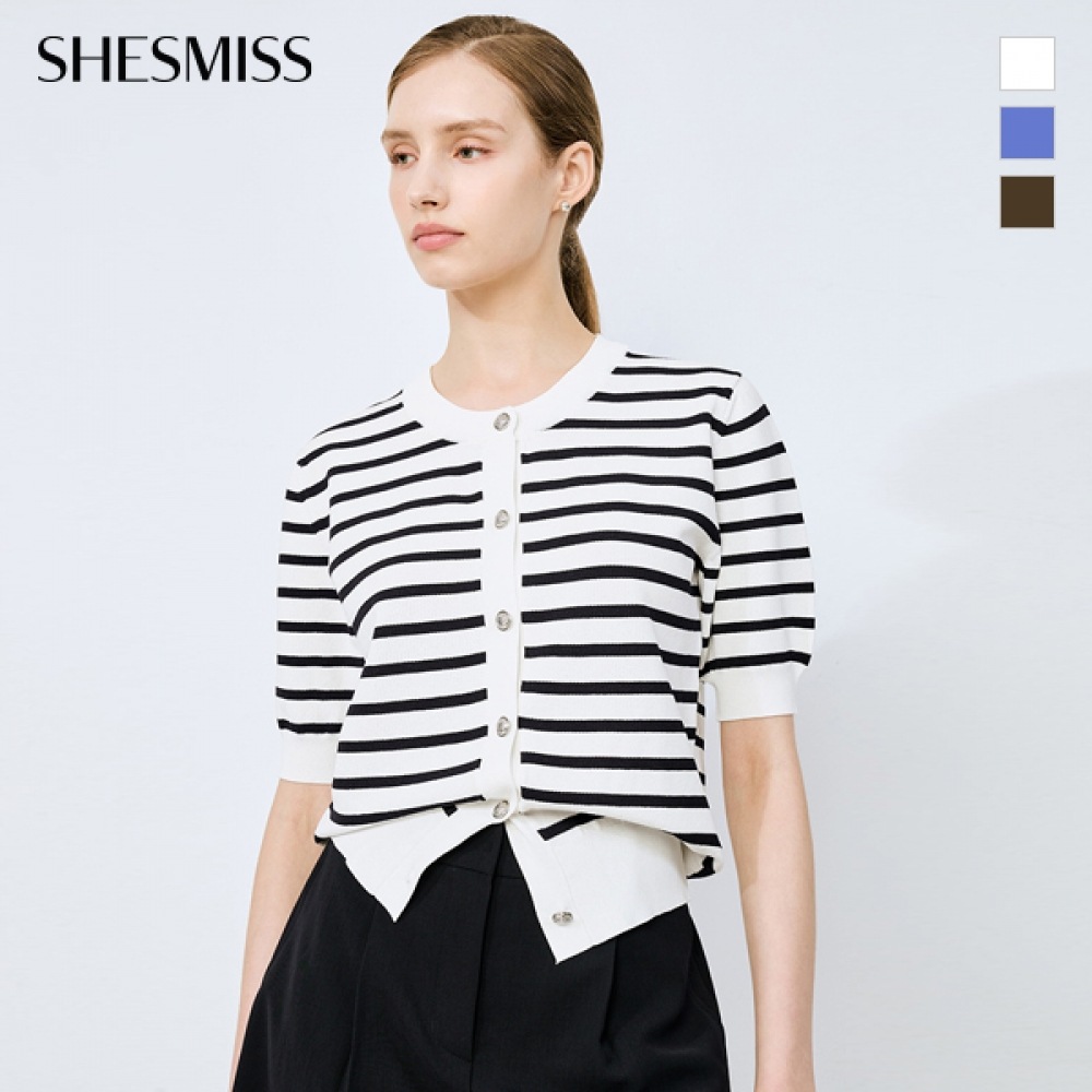 (Shes Miss) ストライプラウンドネックカーディガン_SSKCDO21520