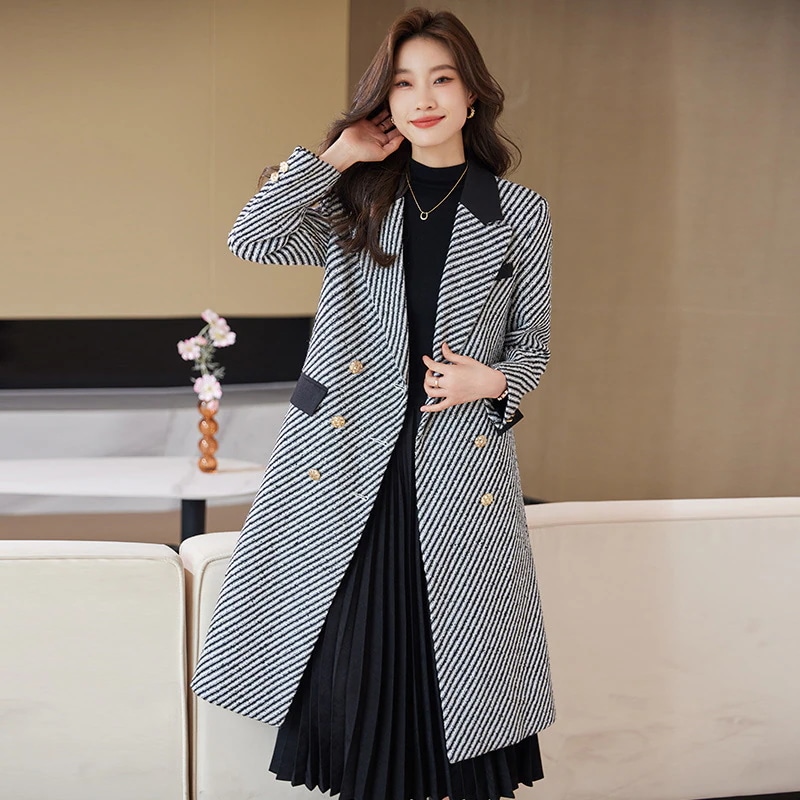 大きいサイズ ラシャ ロングトレンチコート新作秋のジャケット通勤スーツコートの着痩せ百掛け