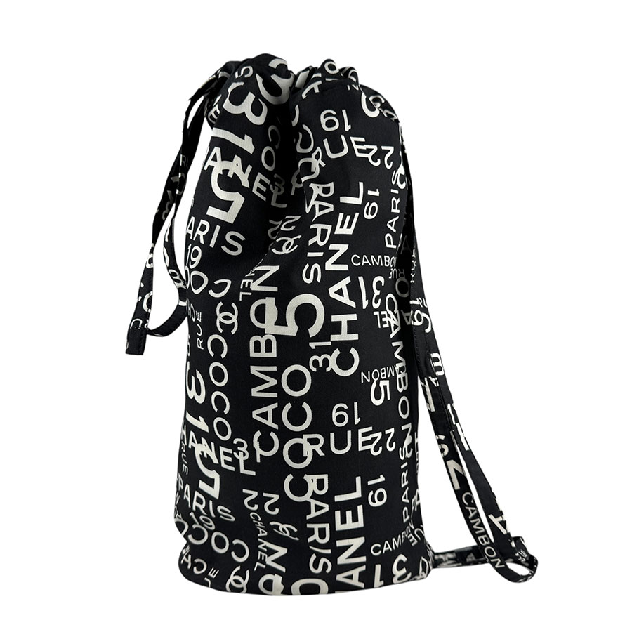 シャネル CHANEL ショルダーバッグ 巾着バッグ ビーチバッグ バイシーライン キャンバス ブラック×ホワイト レディース z6552