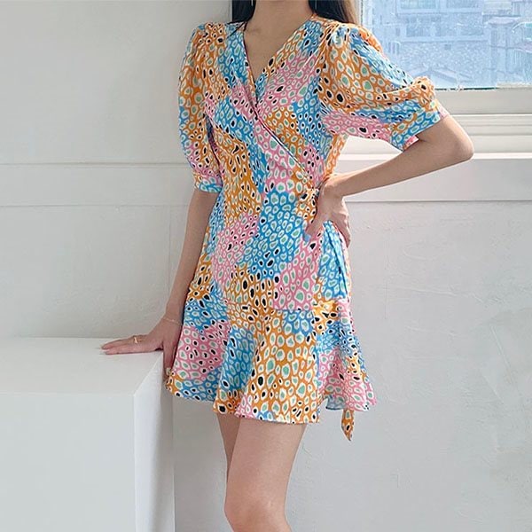 ピンクのデザインパターンロマンティック夏ラップワンピース