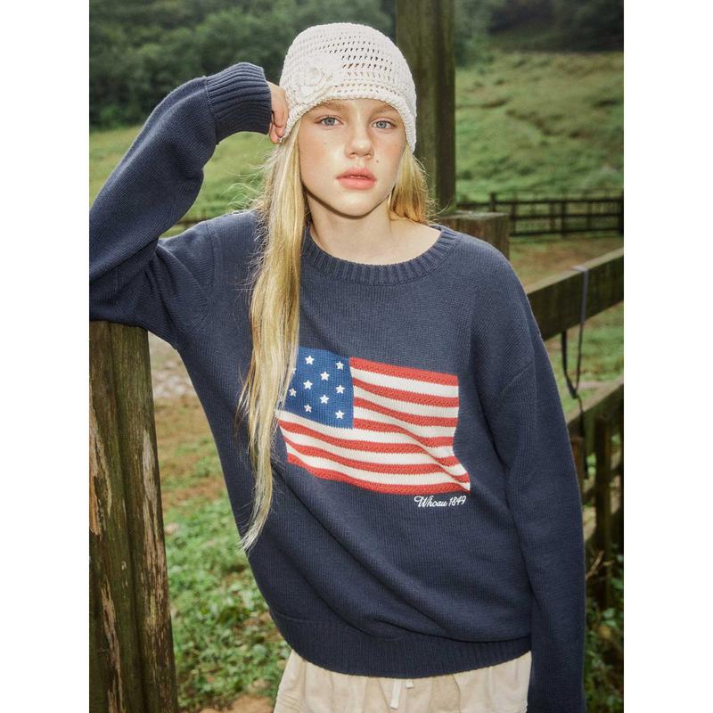 アメリカ国旗インターシャプルオーバーWHKAF4T81U