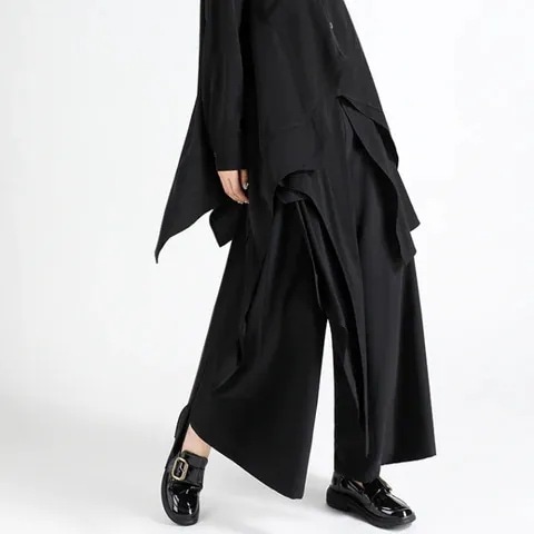 個性 不規則 デザイン レイヤード アシンメトリーリッチパンツ 黒 ステージ衣装