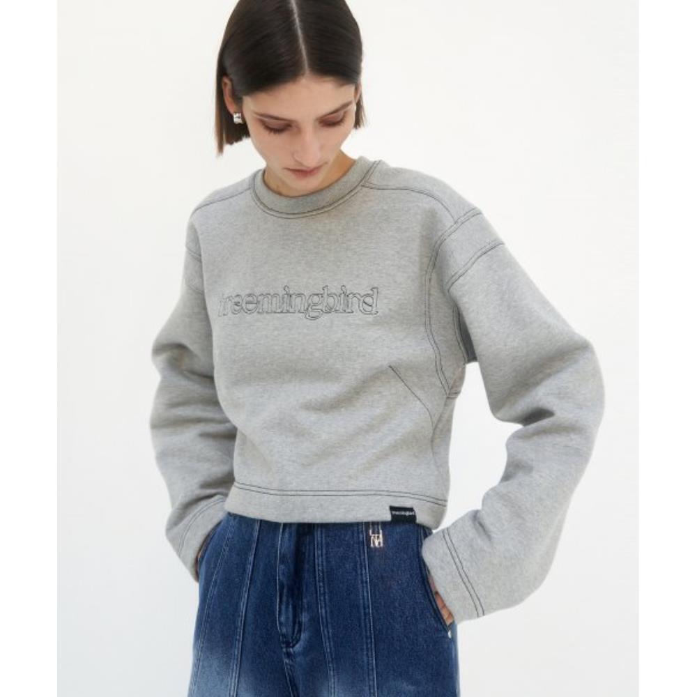 TREEMINGBIRD Stitched SemiCropped Tee Gray TMB234LT601