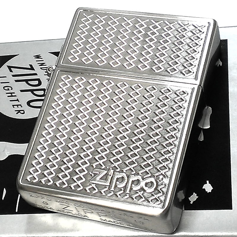 ZIPPO ライター 1935 復刻レプリカ グリルメッシュ ニッケルサテン 両面加工 エッチング彫刻 アンティークシルバー ジッポ 3バレル 銀 シンプル 角型 おしゃれ かっこいい メンズ