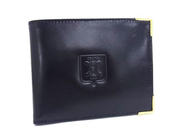 セリーヌ 財布 マカダム 二つ折り財布 レザー M08 ゴールド金具 ブラック 折財布 カード入れ 札入れ 人気 ブランド ウォレット 小銭入れ プレゼント サイフ【本物保証】