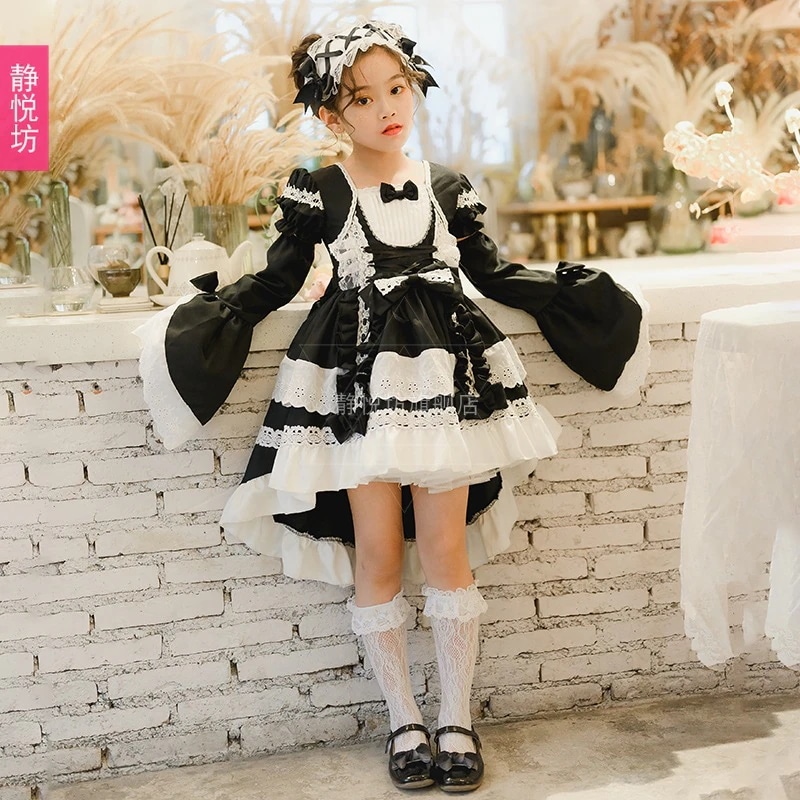 子供用ロリータメイド洋風フルセットロリータ長袖ゴシックドレスコスプレ女の子ドレススカート