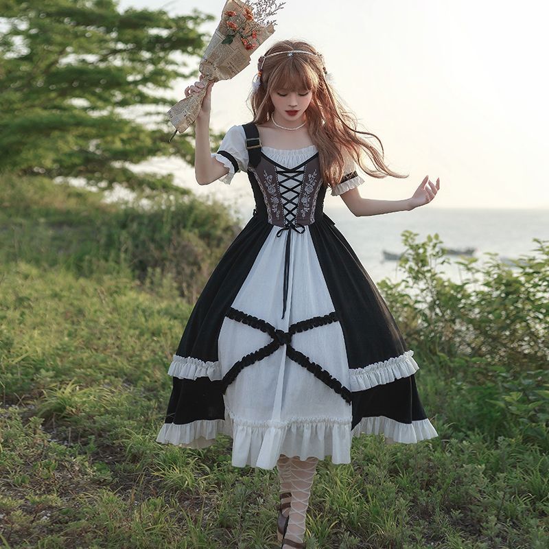 秋の新作 メイド服 ワンピース バラの刺繍 ロリータワンピース 変装 ハロウィン コスプレ 6,449円