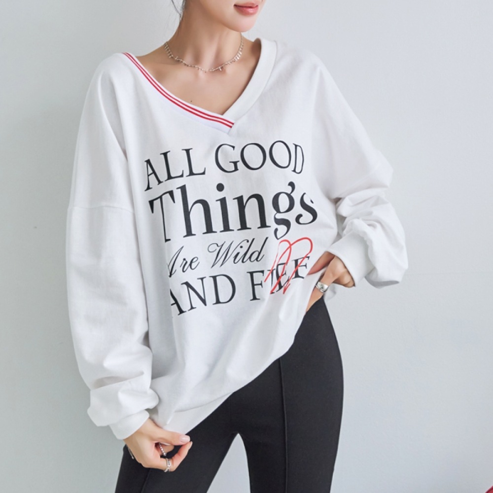 [ナーク21] (55~100) カラーマッチングダブル V ネックレタリングスウェットシャツ DM51-T-56