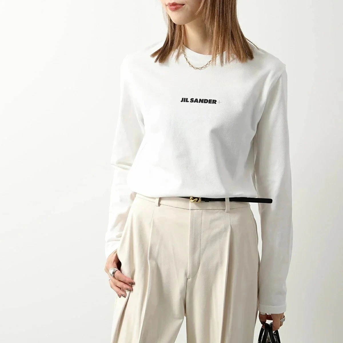 JIL SANDER+ ジルサンダー プラス 長袖 Tシャツ J40GC0117 J20103 レディース コットン ロゴT ロンT カットソー クルーネック