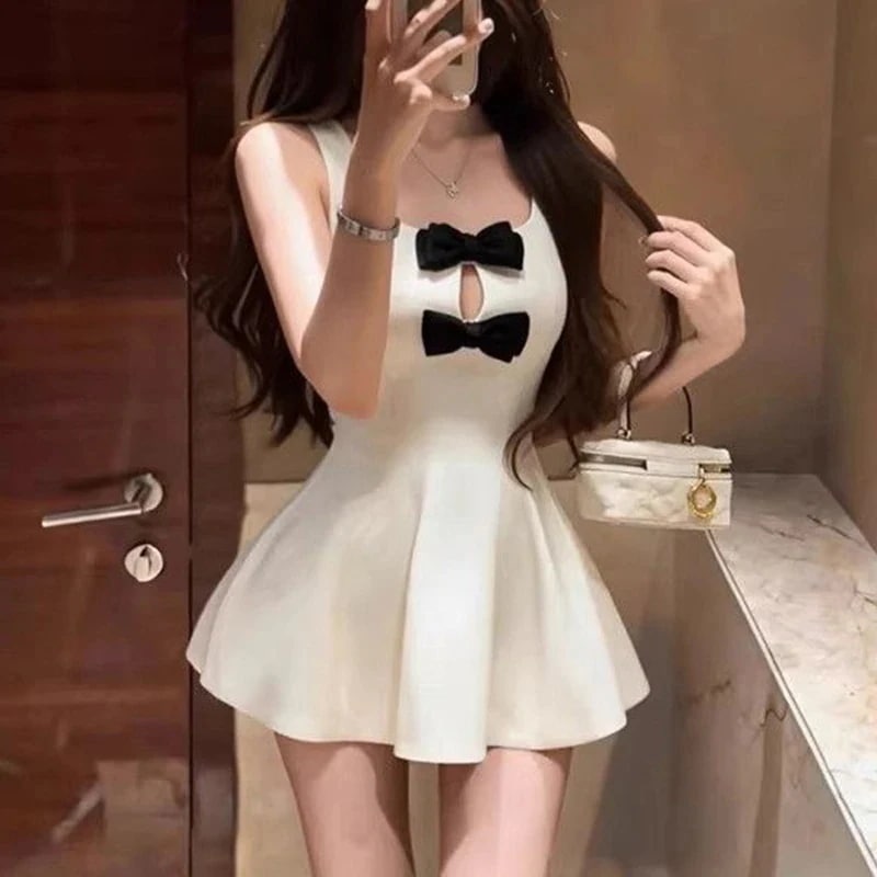 3日出荷 ワンピース夏 レース リボン ノースリーブ ウエストマーク シルエット美しい ショート丈 春服 レディース