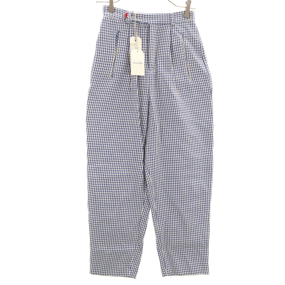 未使用 キングアンドタックフィールド 千鳥柄 テーパードパンツ XS ホワイト×ブルー KING&TUCKFIELD ハイウエスト タグ付き メンズ 7,528円