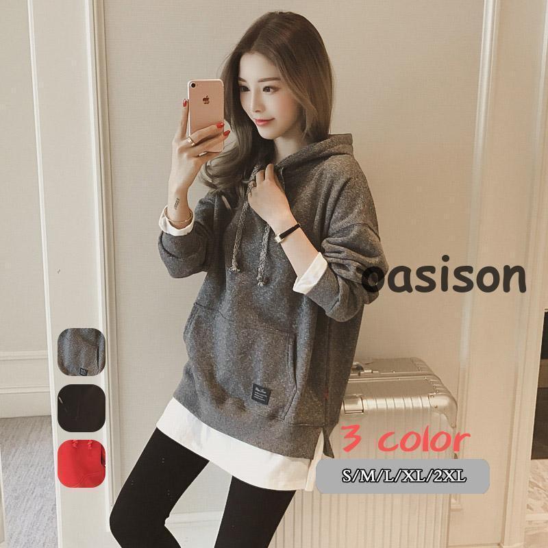 万能流行感トレーナーパーカーレディース裏起毛トップス大きめパーカーレディースフード付きセーターロングロング丈カジュアル母の