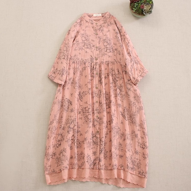 レディース ワンピース ミディアム 膝下 7分袖 襟付き スタンドカラー フレア Aライン オーバーサイズ コンサバ ギャザー 切り替えデザイン かわいい カジュアル おしゃれ こなれ感 ラフ