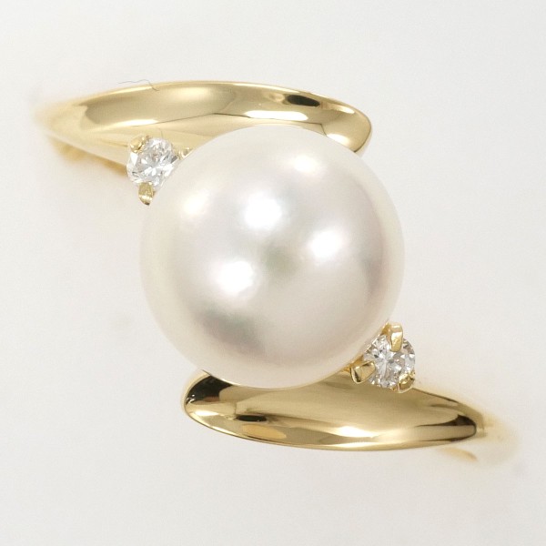 K18 18金 YG リング 指輪 14号 パール(真珠) 約8mm ダイヤ ジュエリー 中古