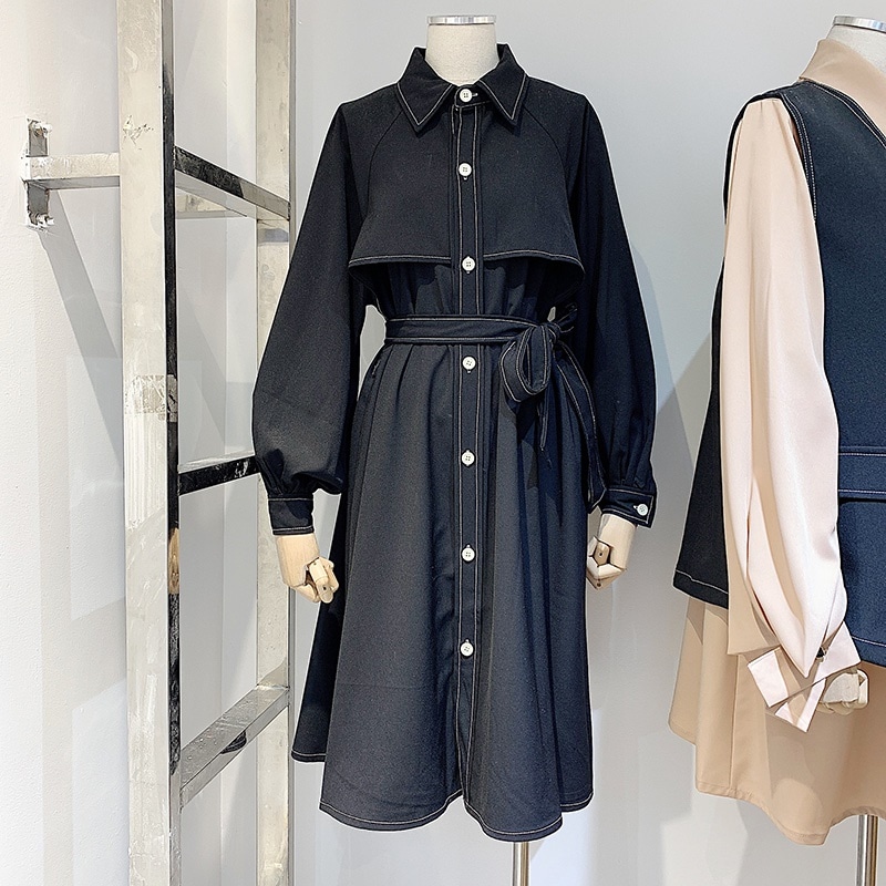所気質押さえミシンで底がシングルブレスト長袖のファッションをもらわ帯を腰翻领パーカワンピースの女性