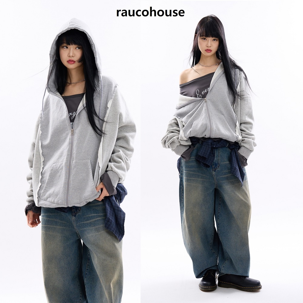 [2024 F/W] ブリスコ ラフ インシジョン フード ジップアップ 2色 トレンド カジュアル スポーティ デートコーデ ミニマル リラックス 韓国スタイル アーバン