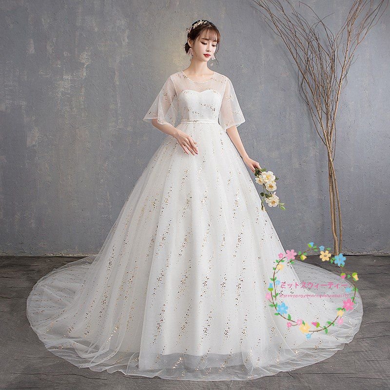 ウエディングドレス マタニティドレス エンパイア ウェデイングドレス 大きいサイズ 半袖 結婚式 花