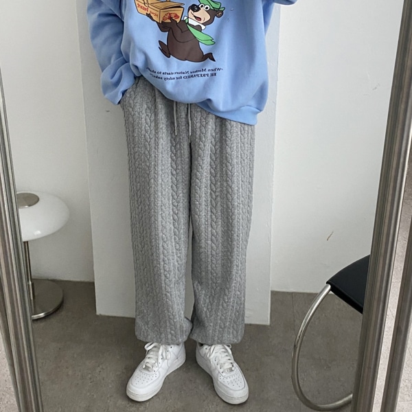 韓国ファッション ケーブル ウエストバンディング ジョガー トレーニング パンツ