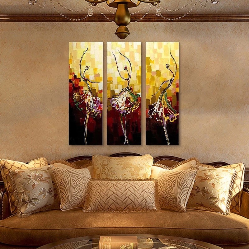 人気色鮮やか壁飾り油絵三連画複合画トリプティカ旋舞インテリアリビングオフィス応接間客室壁掛けアート現代雰囲気美術品 幅120cm