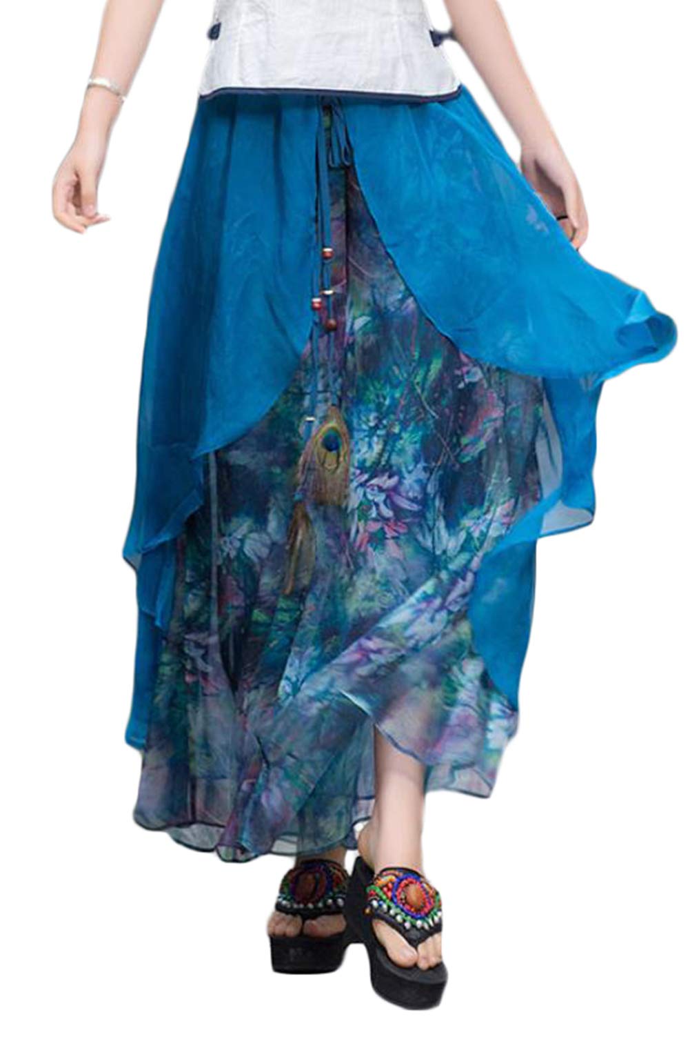 [ShuMing]ワイドパンツ レディース ゆったり シフォンパンツ プリント ファッション ガウチョパンツ カジュアル レトロ おしゃれ スカーチョ エスニック風 大きいサイズ 夏(freesize