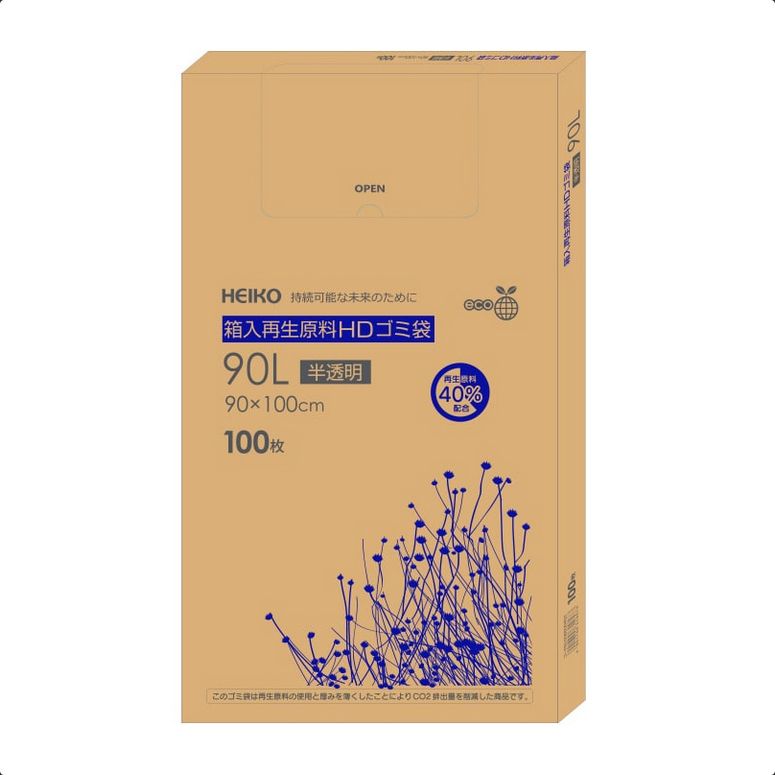 （まとめ買い）HEIKO 箱入再生原料HDゴミ袋 90L 半透明 100枚入 006605402 [x3]