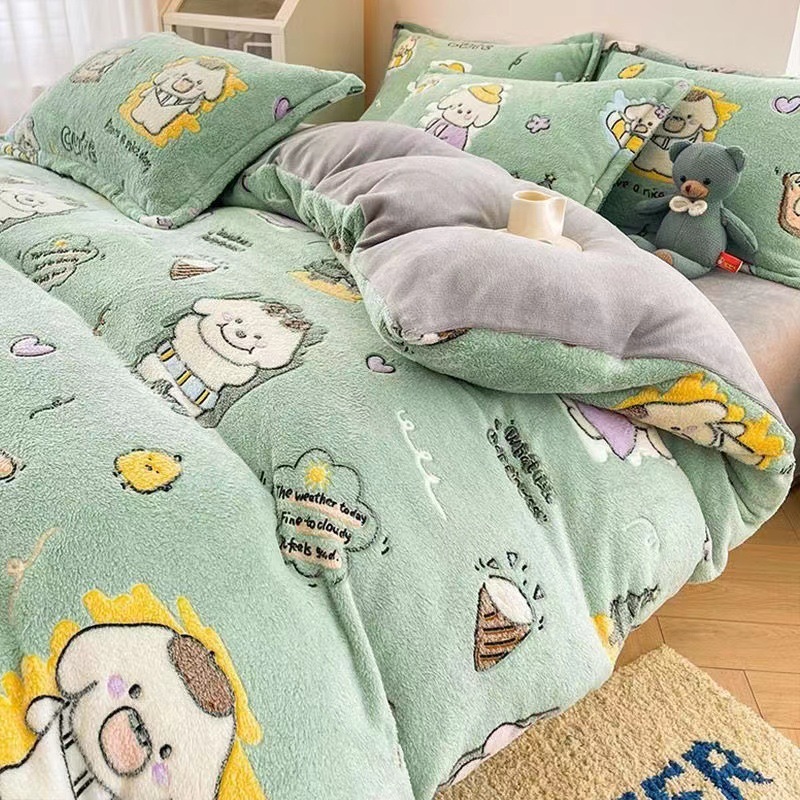 厚手のミルクベルベットキルトカバーシングルピース冬コーラルベルベット両面ぬいぐるみキルトカバーフランネルプラスベルベットキルトシングル学生