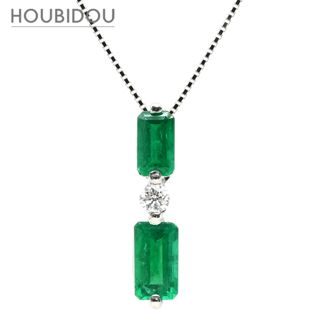 ネックレス エメラルド 1.53ct ダイヤ ペンダント プラチナシルバー 緑 スクエア エメラルドカット ベネチアンチェーン プラチナ 【中古】