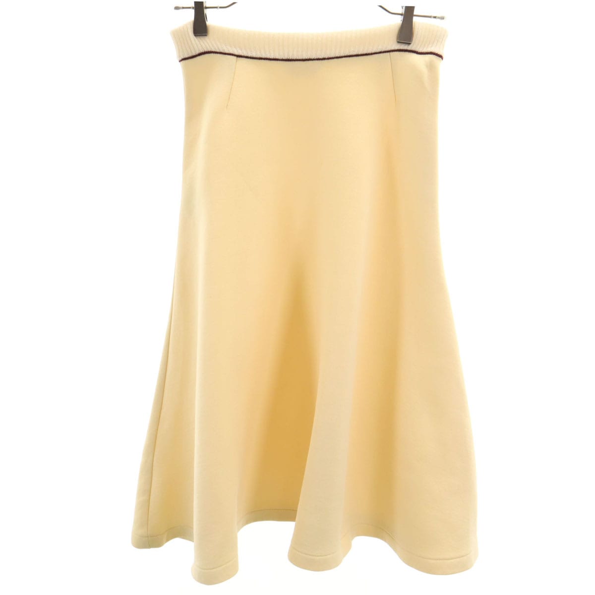 イタリア製 ミモレ丈 ボンディング フレアスカート 36 生成り レディース 古着