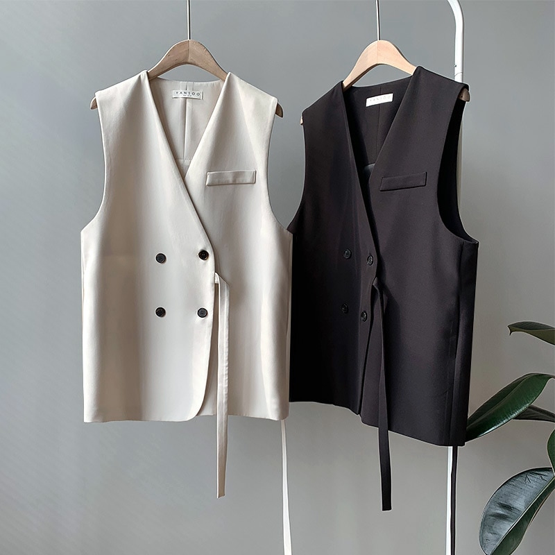 新品スーツ ベスト 短いスタイル ゆったりする Vネック バンディング コート 気質 百掛け ファッ
