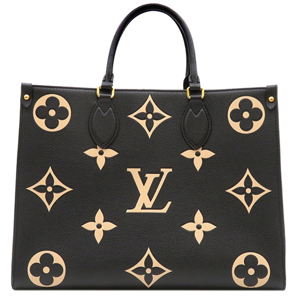 ルイヴィトン LOUIS VUITTON トートバッグ オンザゴー MM モノグラムアンプラント ブラック×ベージュ ゴールド金具 ショルダー 黒 バイカラー M45495 RFID 【箱】【中古】