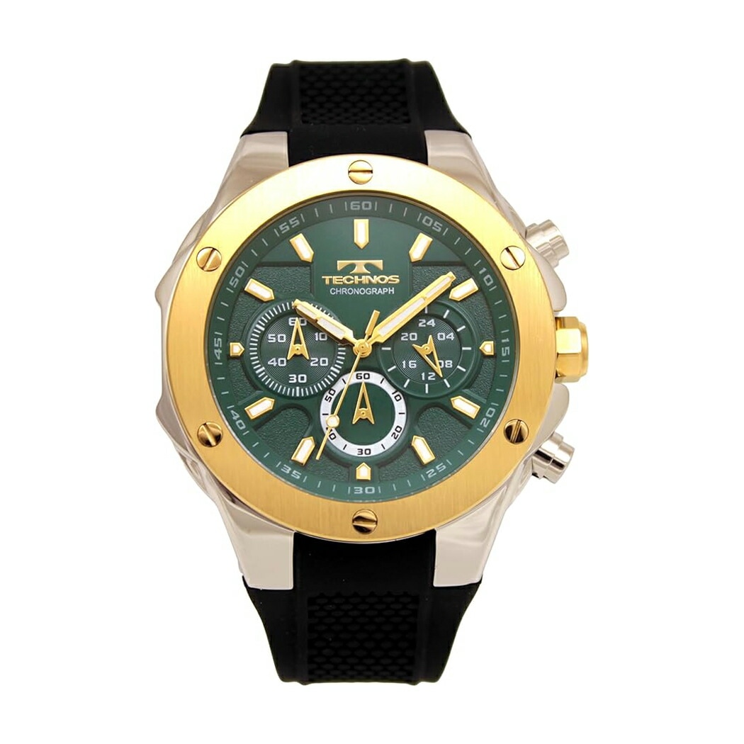 腕時計 T6C22GM メンズ ブラック グリーン クロノグラフ 5気圧防水