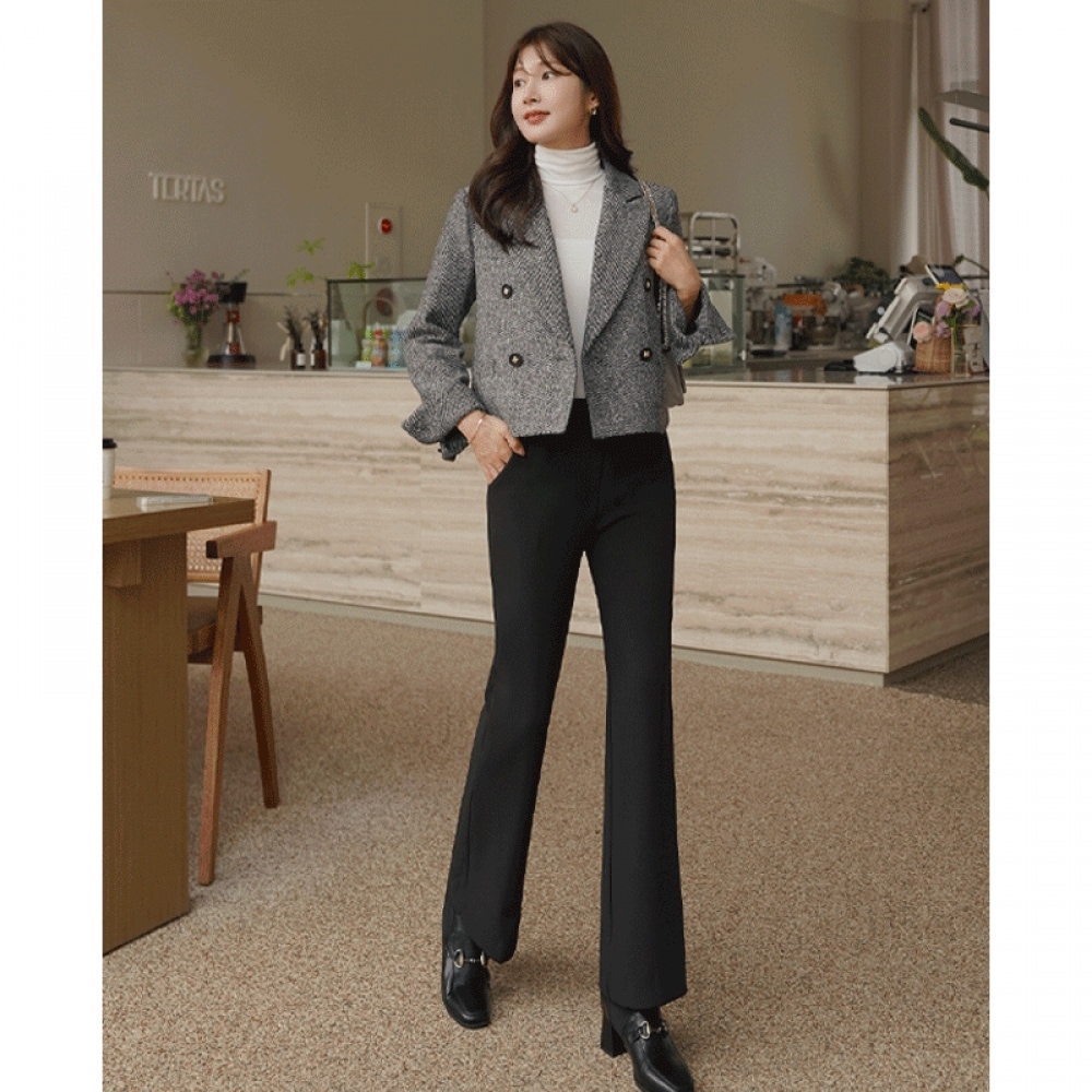 Click & Funny エラスティックウルトラスリム起毛ブーツカットスラックス [SMLサイズ]