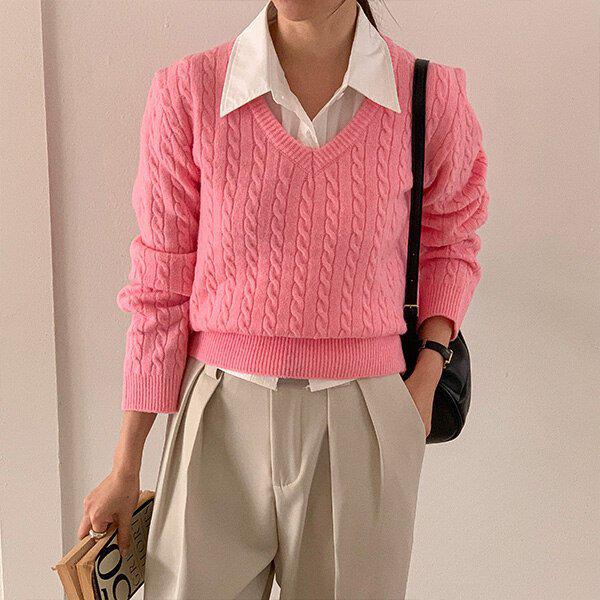 (KN)ボニツイストVネックニットティー 冬 春 中間期