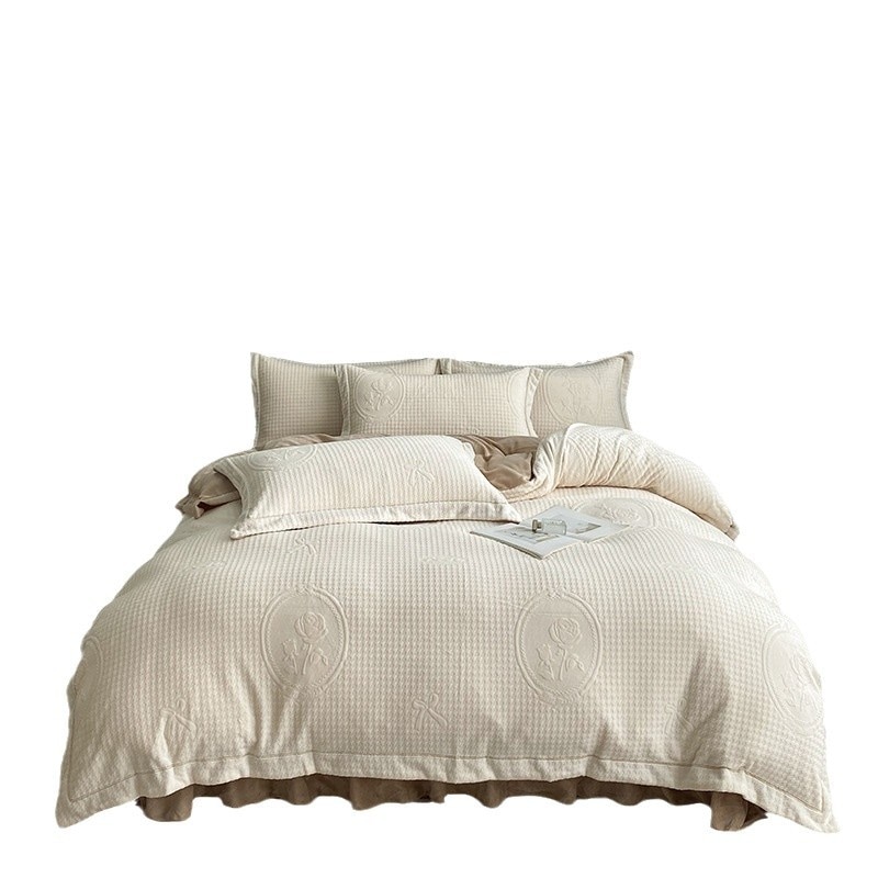 ふんわり ふとんカバーセット 四点セット ダブルフェイス フランネル ベッドカバー 寒い季節 おしゃれ 寝具 温暖用