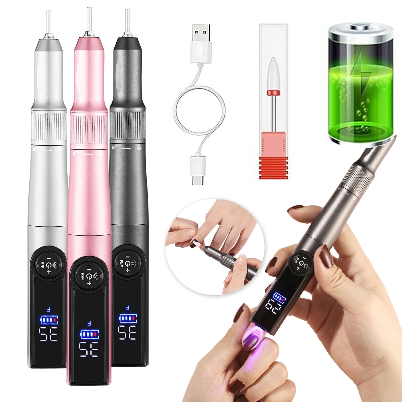 一体型ネイルマシン充電式ネイルマシーン オフ セルフネイル 2イン1 UV ネイルライト 電動ネイルマシ35000rpm 35階段調整 ビット ペン型ネイルライト レジン用 硬化ライト uvライト