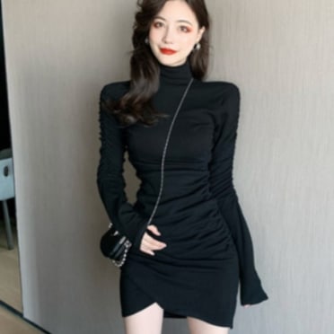 タートルネックミニワンピース ワンピース カットソー ミニ丈 長袖 ハイネック タートルネック