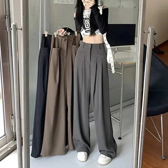 [現品/新品]ワイドパンツ 25入荷ゆったり細身ストレートパンツレディースパンツドレープカジュアルスーツワイドパンツ