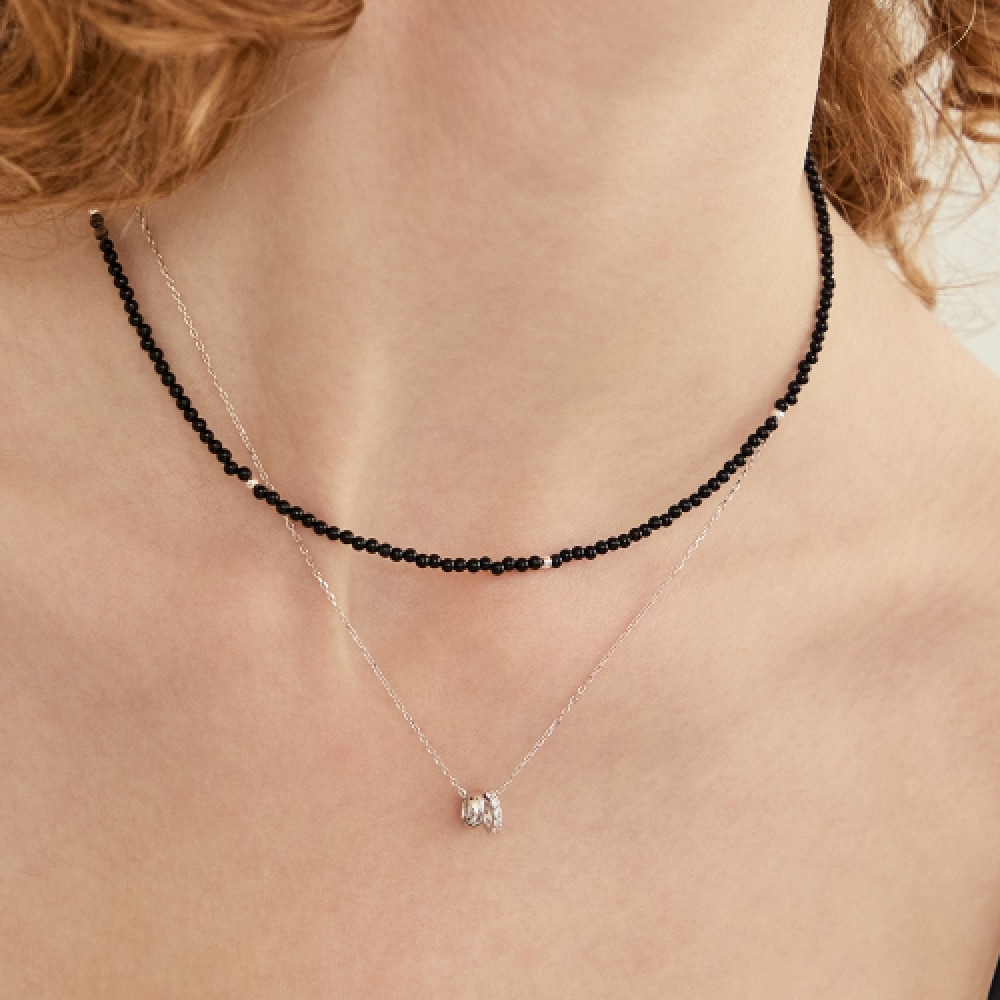 LUNNE シルバー 925 ミッドナイトブラックオニキスネックレス #LSN73