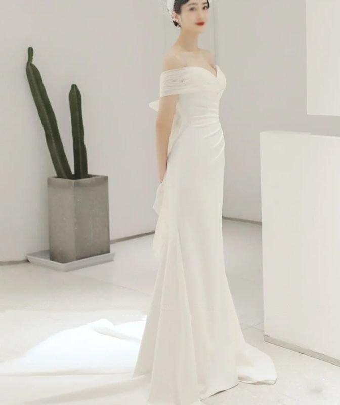 ウエディングドレス 二次会 花嫁 前撮り スレンダードレス ウェディングドレス ロングドレス 結婚式 エレガント オフショルダー リゾート トレーン パーティー 10,341円