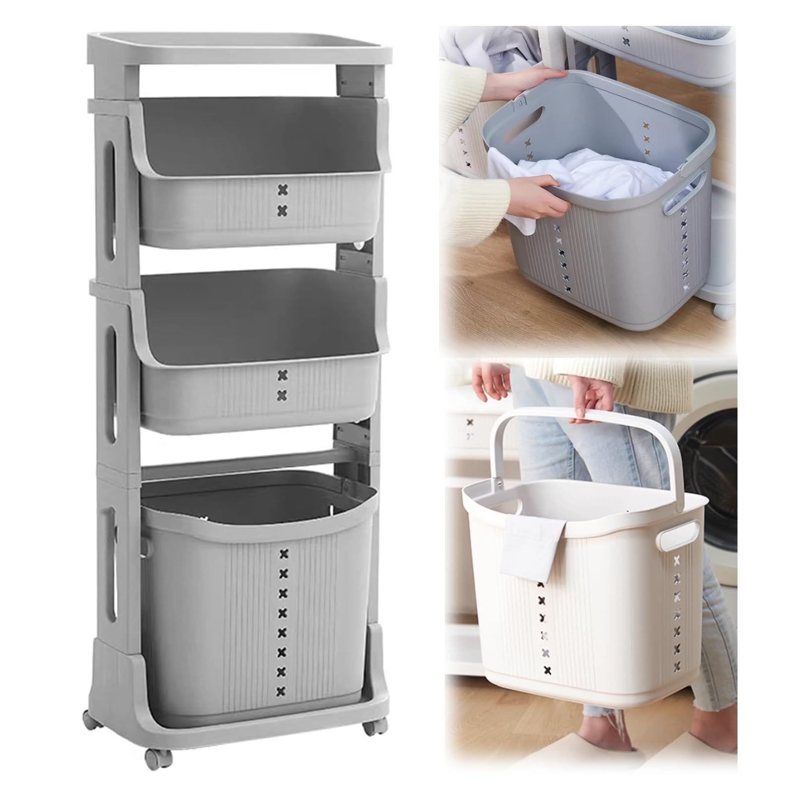 xinxin-homeランドリーバスケット 洗濯かご 収納ラック 置物棚 ボックス 収納ケース 小物入れ 簡単組立 転倒防止 省スペース 多機能 大容量 おしゃれ 通気 防塵 軽量 多層ホーム 安定耐