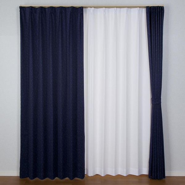 ユニベール 厚地カーテン ルイーザ 100×200cm 2枚入 ネイビー メーカー直送