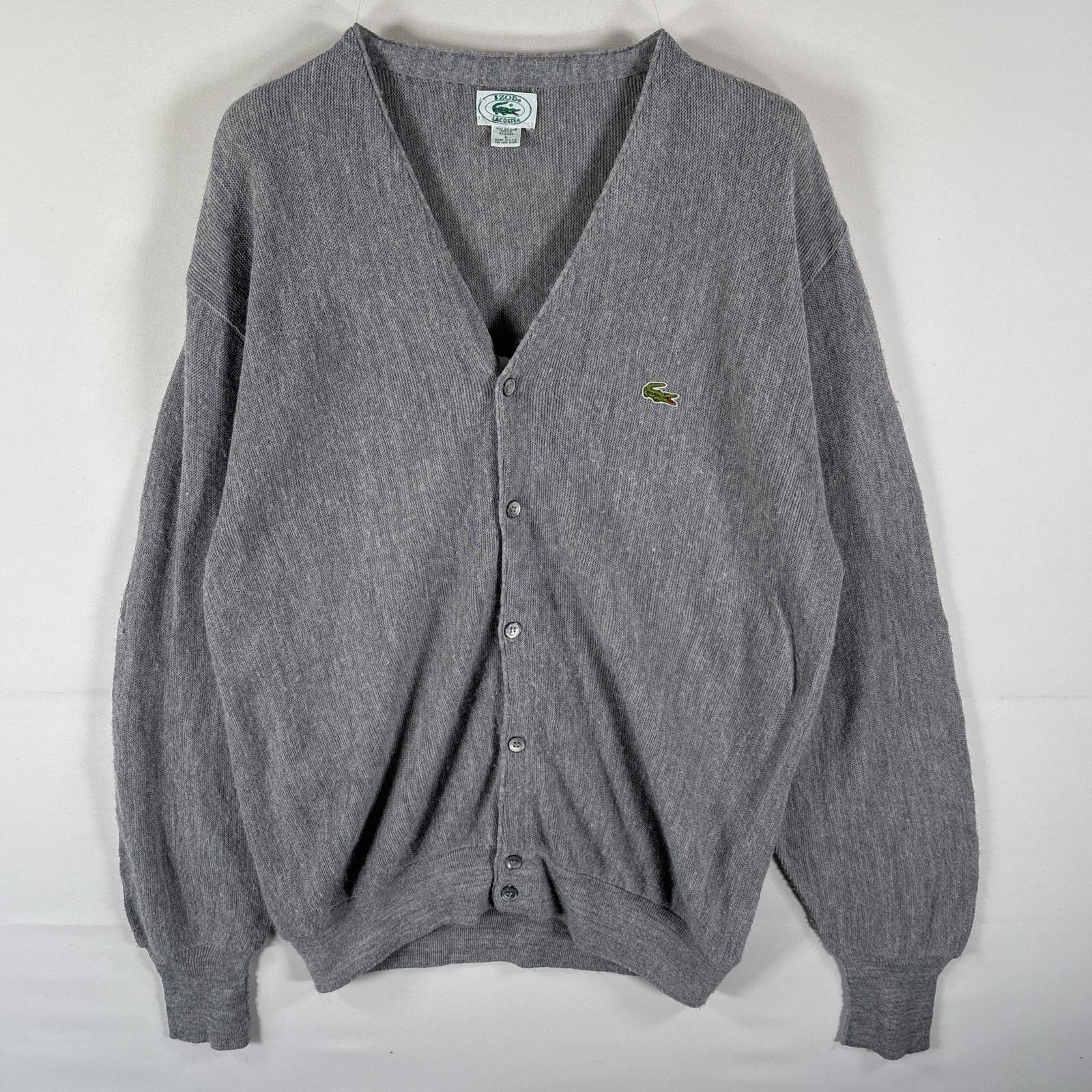 古着 90s/90年代 アイゾッド ラコステ IZOD LACOSTE USA製 セーター アクリルニット カーディガン ワンポイントロゴ Vネック L グレー メンズ