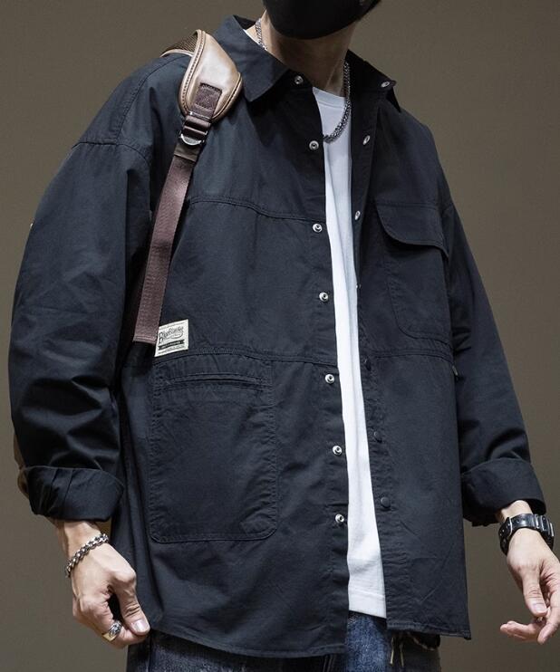 大きいサイズS-4XL シンプル おしゃれ メンズファッション 長袖シャツ ジャケット ミリタリージャケット ワークシャツ 胸ポケット シャツコート ボタンダウンシャツ カジュアルシャツ