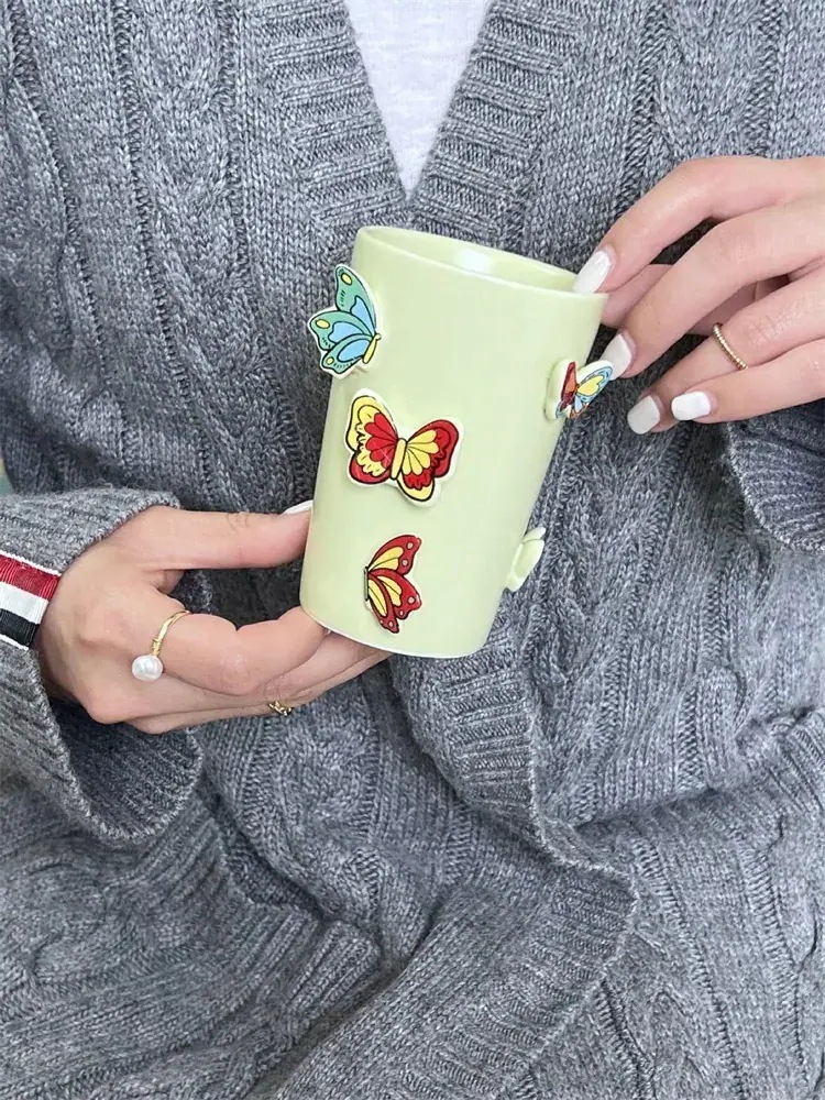スタイル セラミックカップ スタイル コーヒーカップ ウォーターカップ ギャザリング 立体蝶 カップ 大人気 お土産 家庭用