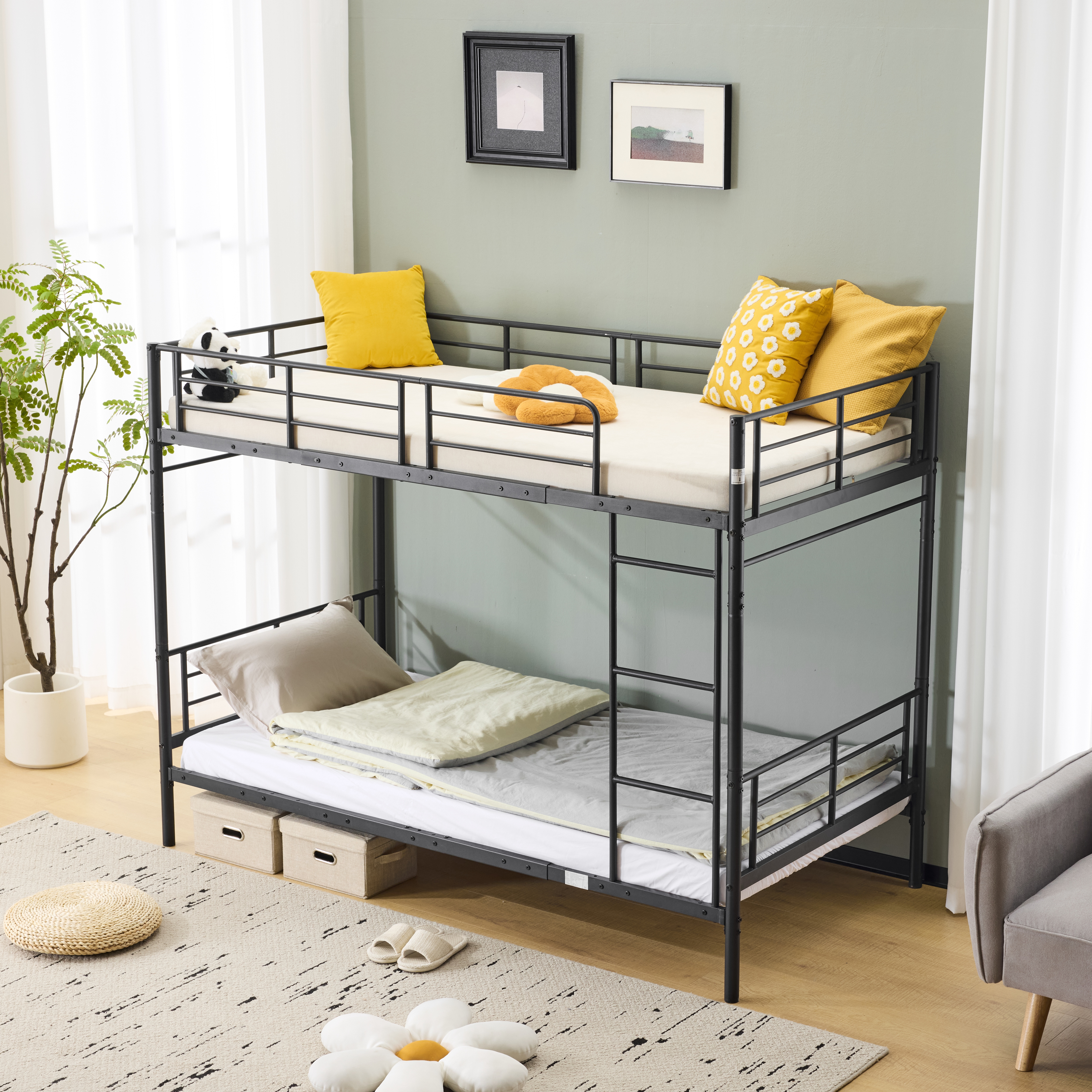 295ヨーロッパ安全基準EN747認証獲得済 ブラック　二段ベッド 子供ベッド 子供部屋二段ベッド 2段ベッド パイプベッド パイプ 金属製307