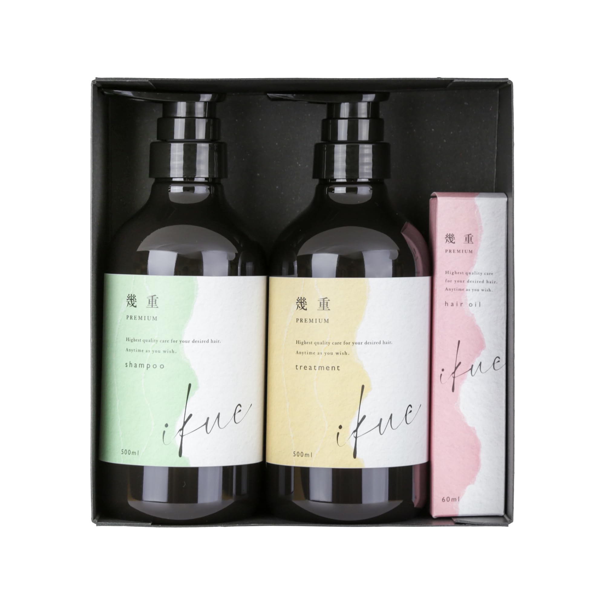 【全国送料無料】 IKUE 幾重プレミアムシャンプー＆トリートメント プレミアムヘアオイル60ml セット商品 ギフトボックスサロン品うねり・パサつきケア 美容室仕様 保湿・低刺激処方