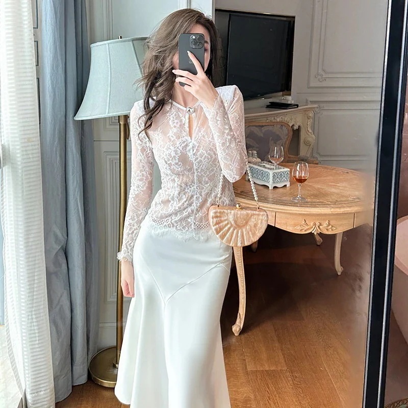 上下セット マーメイドスカート レースブラウス セットアップ ドレス パーティー キャバ 着痩せ 大人 お呼ばれ 同窓会 披露宴 卒業式 結婚式 ウェディング 二次会 成人式30%までに制限