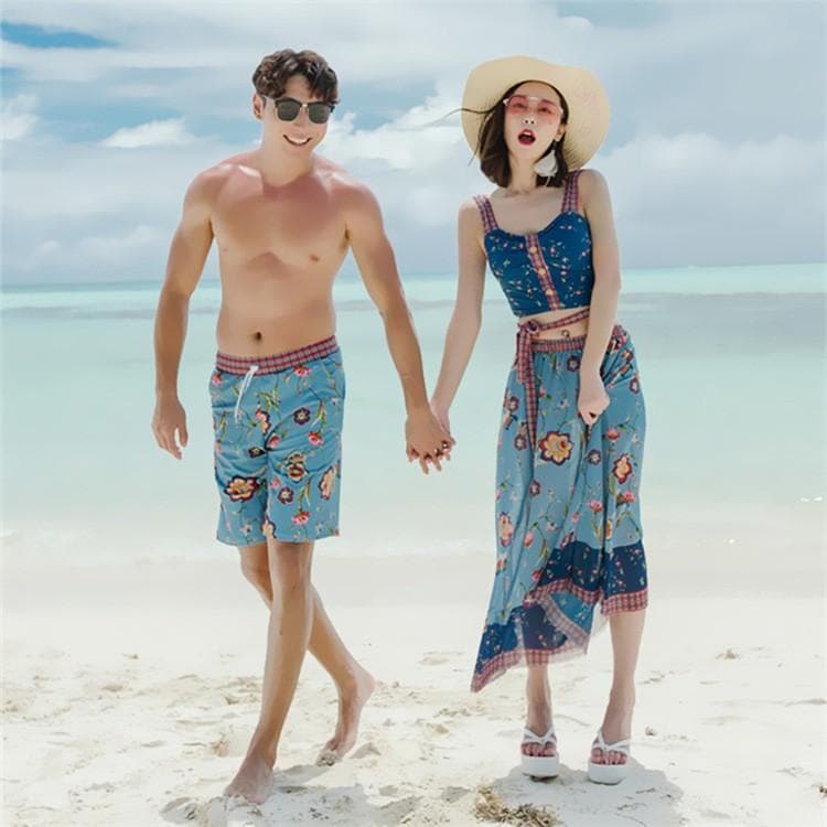 【急速出荷!】カップル水着 レディースセット水着 タンキニ メンズ スカート 海パン ビーチウェア ショートパンツ ペアルック 男女お揃い水着　　 ポイントの使用