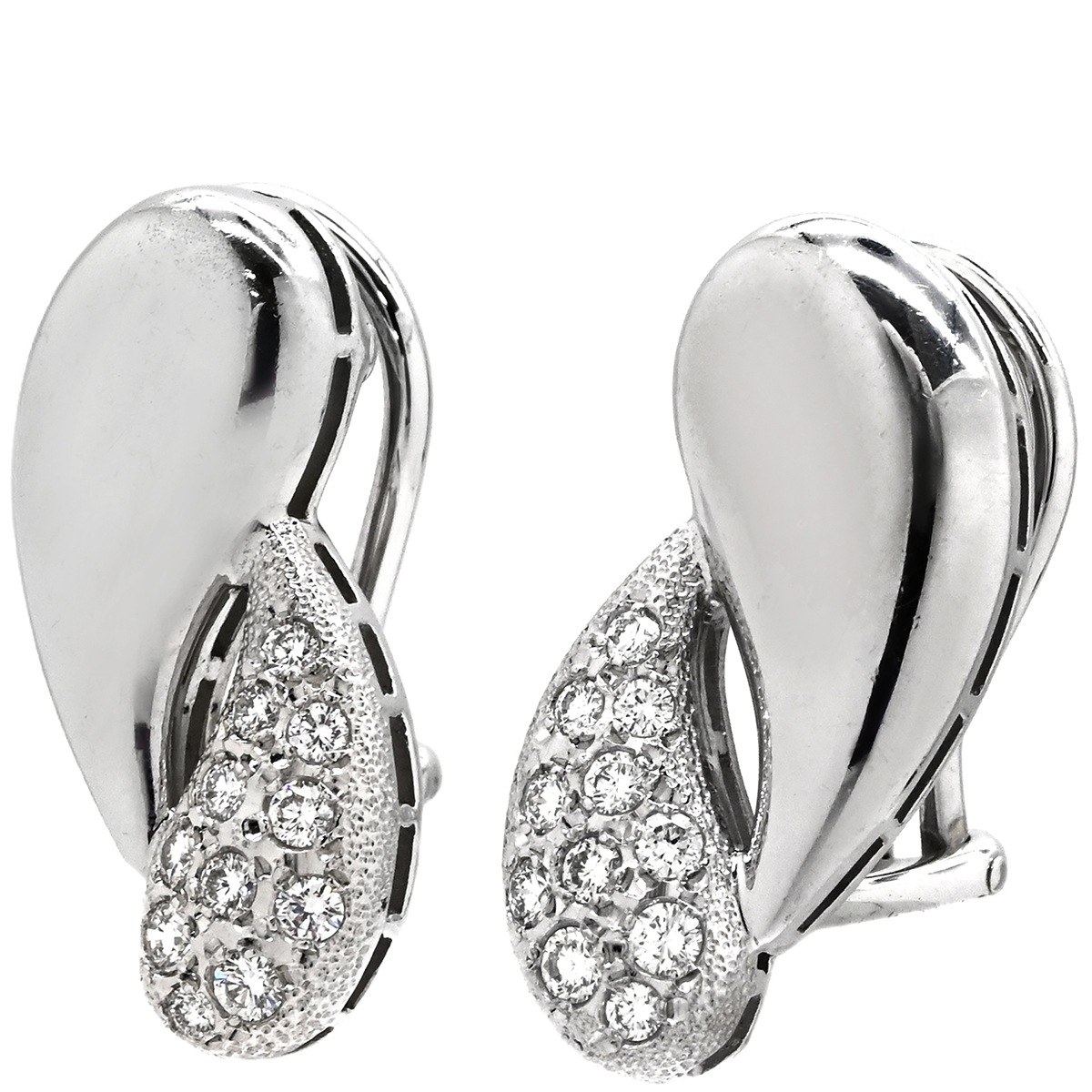 ミキモト イヤリング パヴェダイヤ クリップイヤリング ホワイトゴールド MIKIMOTO Au750 WG 18K 18金 ダイヤ 0.14ct 流線型 【中古】