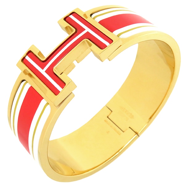 エルメス HERMES ブレスレット クリッククラックHＨ PM GP エナメル ホワイトX オレンジ×ゴールド Hブレス 【箱】【中古】